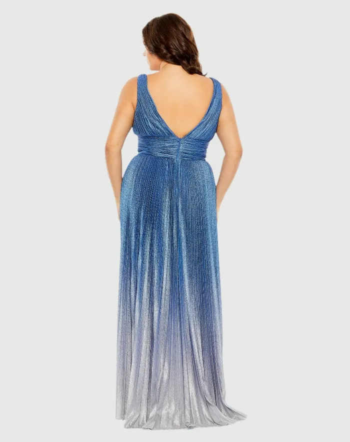 Plus Size Dresses Women Mac Duggal VNeck Ombre Pleated Gown Sapphire Ombre Plus Size Dresses Women Mac Duggal VNeck Ombre Pleated Gown Sapphire Ombre
