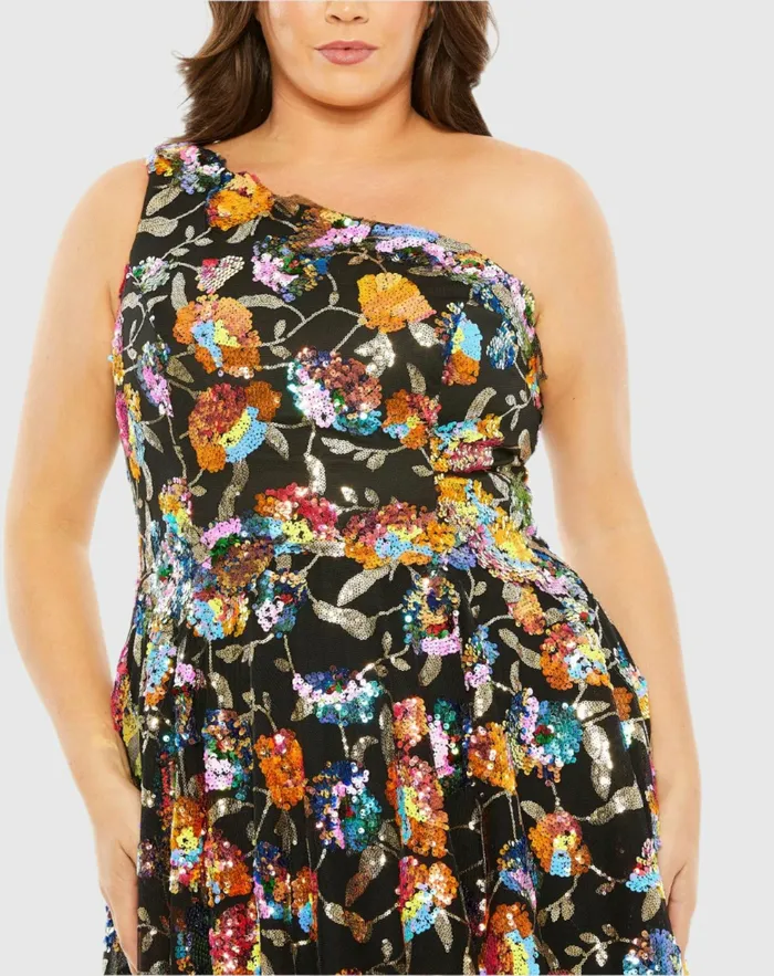 Plus Size Dresses Women Sequin Embellished One Shoulder Asymmetrical Gown Black Multi Mac Duggal Plus Size Dresses Women Sequin Embellished One Shoulder Asymmetrical Gown Black Multi Mac Duggal