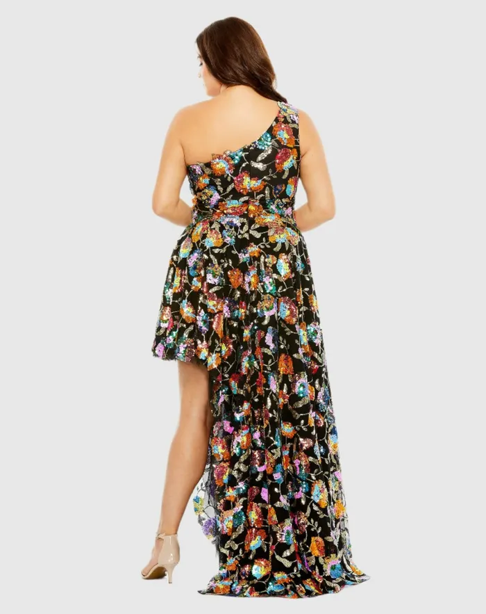 Plus Size Dresses Women Sequin Embellished One Shoulder Asymmetrical Gown Black Multi Mac Duggal Plus Size Dresses Women Sequin Embellished One Shoulder Asymmetrical Gown Black Multi Mac Duggal
