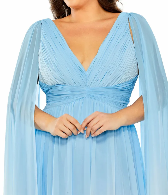 Plus Size Dresses Women VNeck Cape Sleeve Ombre Dress Blue Ombre Mac Duggal