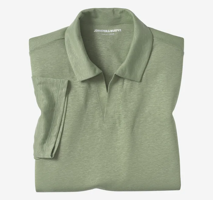 Polos and Tees Johnston and Murphy Men LinenBlend VNeck Polo Green