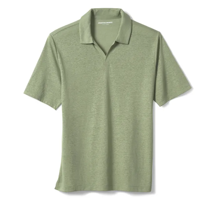 Polos and Tees Johnston and Murphy Men LinenBlend VNeck Polo Green