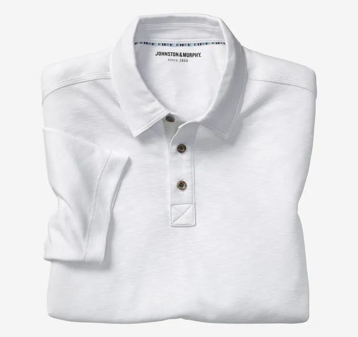 Polos and Tees Men Johnston and Murphy Vintage Slub Polo White
