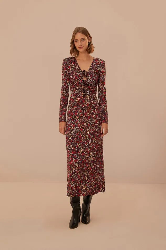 Purple Chelsea Garden Flowers Knot Maxi Dress Women Farm Rio Maxi Dresses