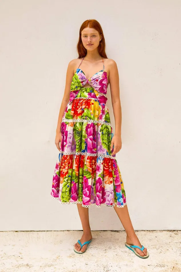 Rainbow Chita Flower Midi Dress Women Farm Rio Midi Dresses