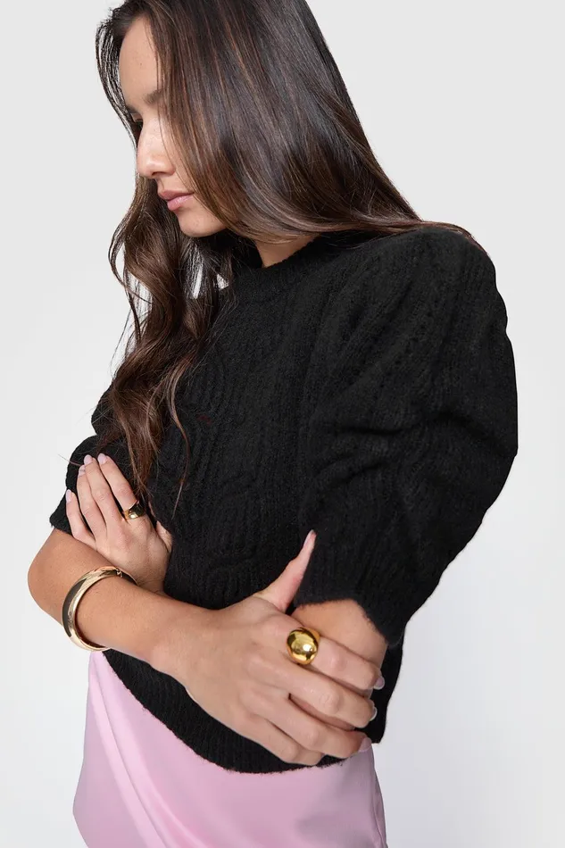 Rebecca Minkoff Campbell Puff Sweater Black Women Sweaters and Sweatshirts