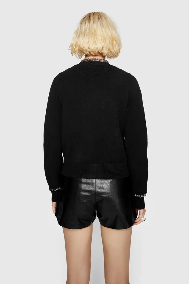 Rebecca Minkoff Edie Chain Cardigan Black Women Sweaters and Sweatshirts