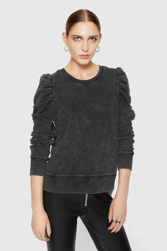 Rebecca Minkoff Janine Sweatshirt Acid Wash Black Women Tops