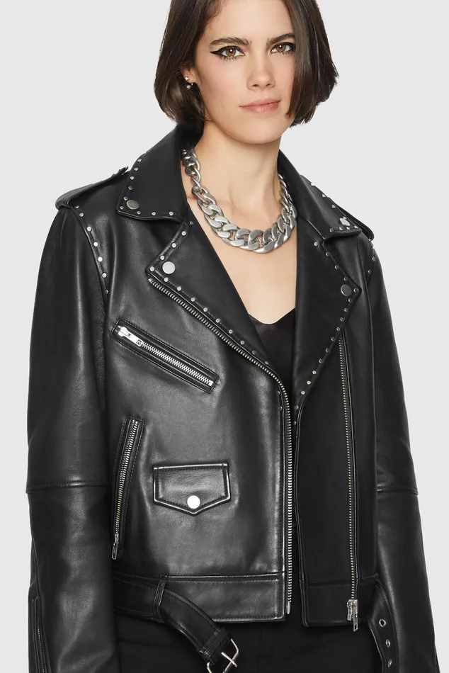 Rebecca Minkoff Jett Moto With Studs Black Women Leather
