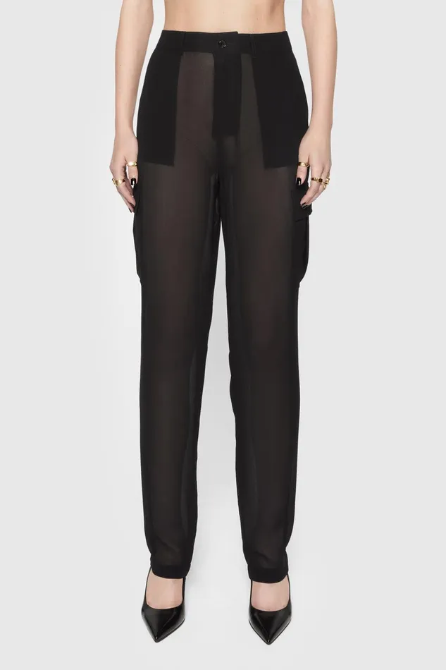 Rebecca Minkoff Presley Sheer Cargo Pant True Black Women Bottoms