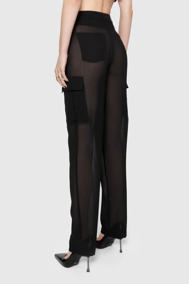 Rebecca Minkoff Presley Sheer Cargo Pant True Black Women Bottoms