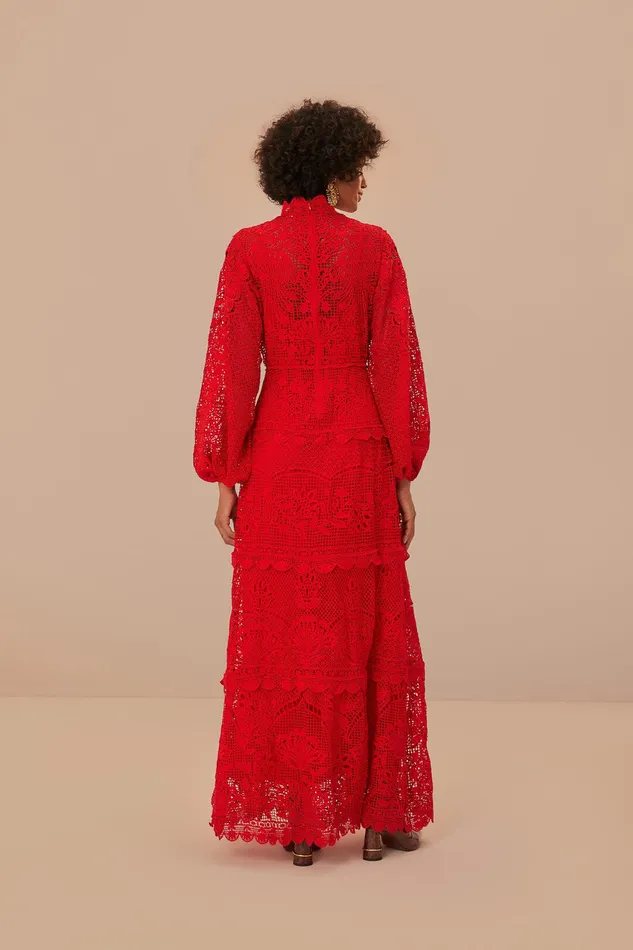 Red Guipire Long Sleeve Maxi Dress Women Farm Rio Maxi Dresses