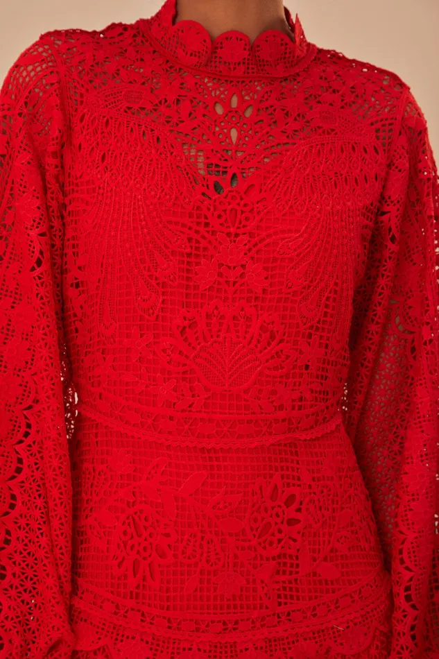 Red Guipire Long Sleeve Maxi Dress Women Farm Rio Maxi Dresses