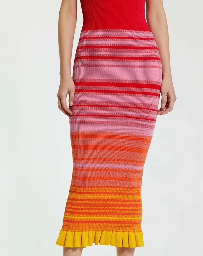 Red Striped Fitted Sleeveless Ribbed Knit Midi Tank Dress 8211 FINAL SALE Red Women Knitwear Mac Duggal