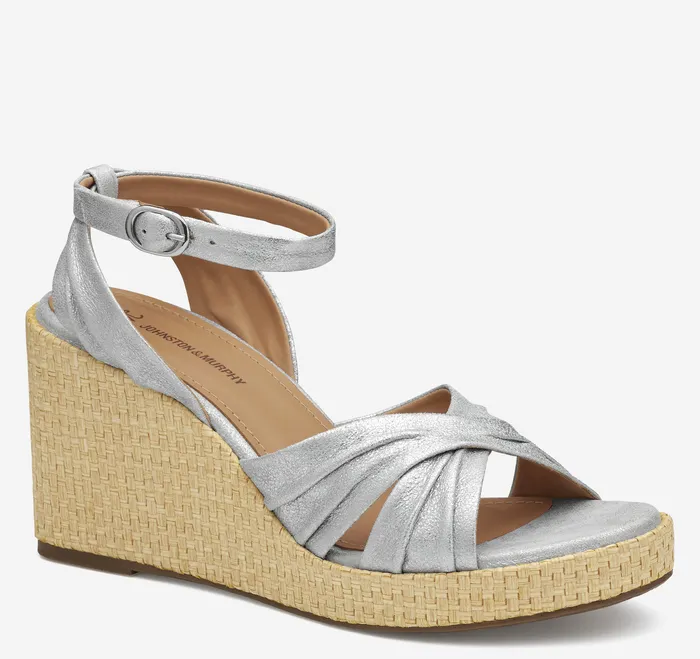 Sandals Johnston and Murphy Women Marcia CrossBand Sandal Silver Metallic Kid Suede