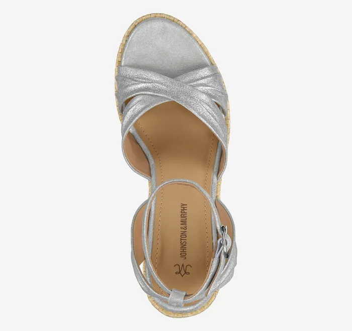 Sandals Johnston and Murphy Women Marcia CrossBand Sandal Silver Metallic Kid Suede