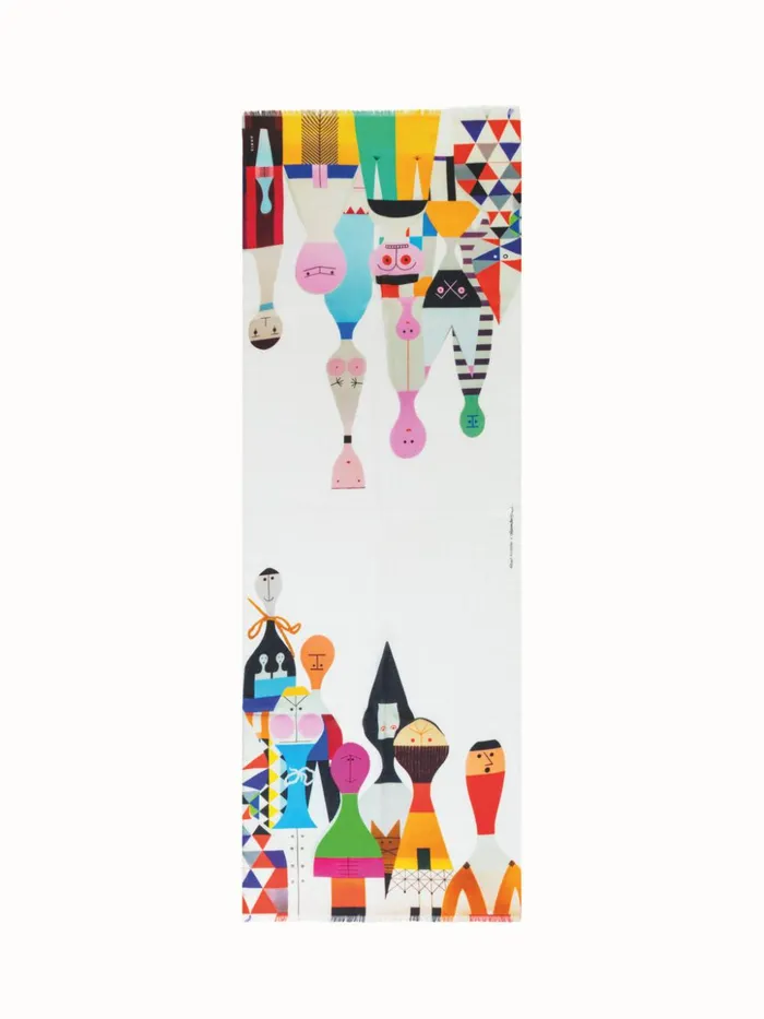 Scarf In Cashmere And Silk With Wooden Dolls Print Wooden Doll Print Women Akris Cashmere