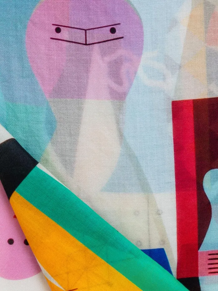 Scarf In Cashmere And Silk With Wooden Dolls Print Wooden Doll Print Women Akris Cashmere
