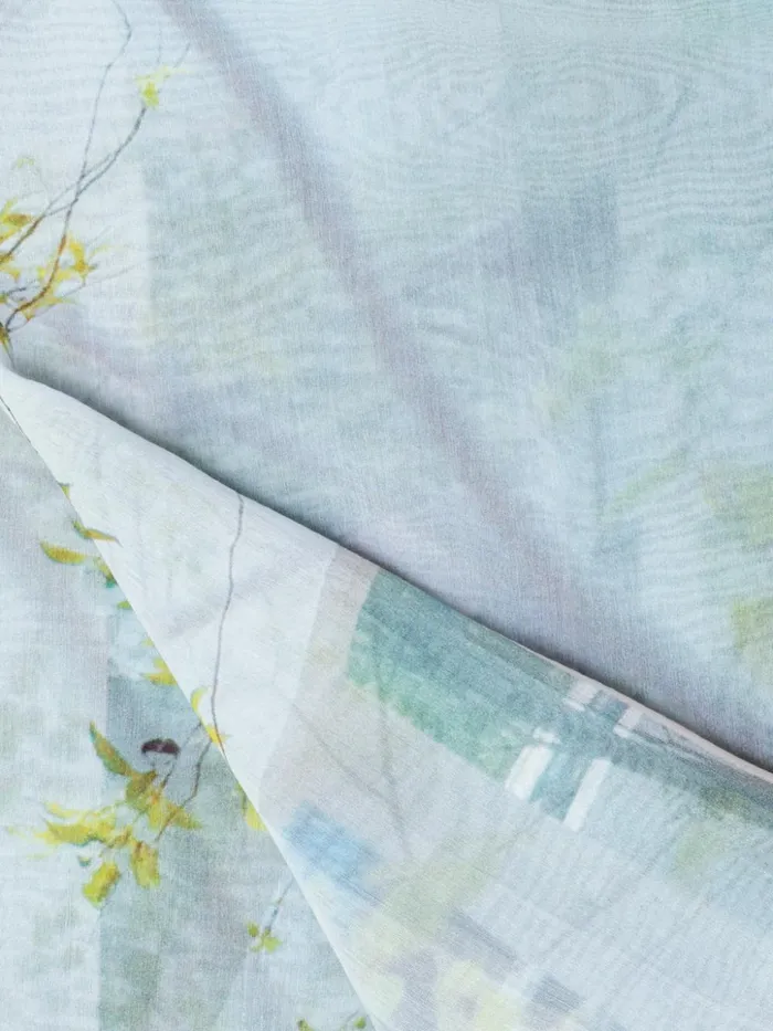 Scarf In Cotton And Silk With House N Trees Print Multicolor Women Akris Collector Scarves