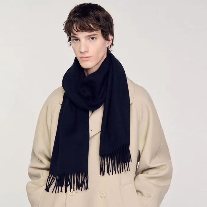 Scarves Men SANDRO Wool And Cashmere Scarf Navy Blue