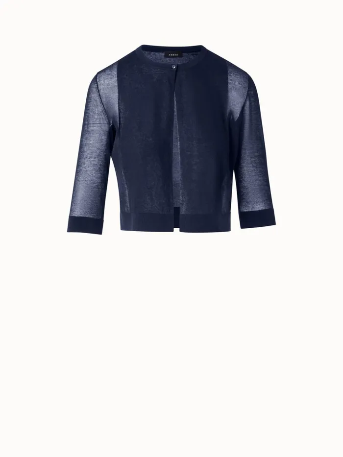 SemiSheer Short Knit Cardigan In Cotton Blend Navy Women Akris Knitwear