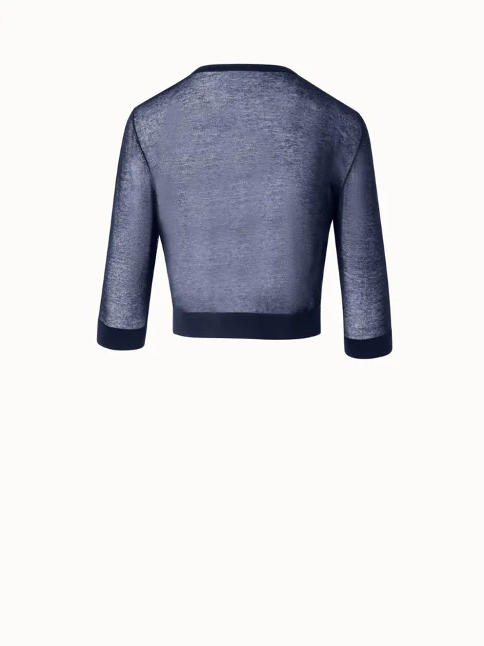 SemiSheer Short Knit Cardigan In Cotton Blend Navy Women Akris Knitwear