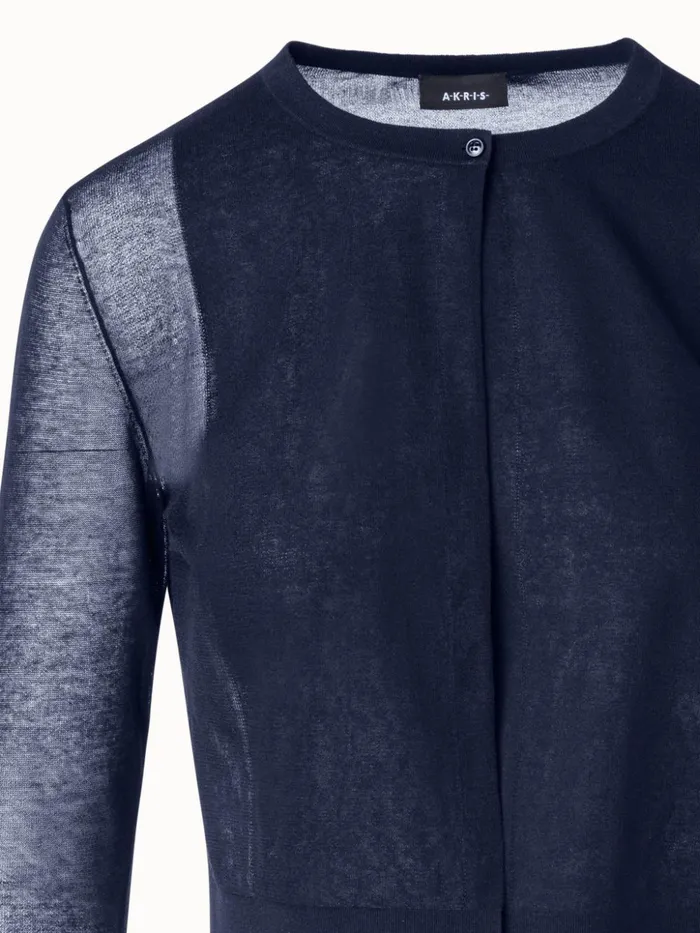 SemiSheer Short Knit Cardigan In Cotton Blend Navy Women Akris Knitwear