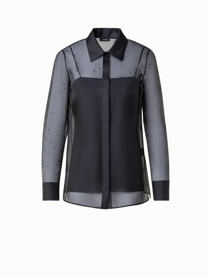 Sheer Silk Blouse With Swarovski Stars Black Women Akris Blouses