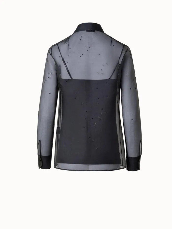 Sheer Silk Blouse With Swarovski Stars Black Women Akris Blouses