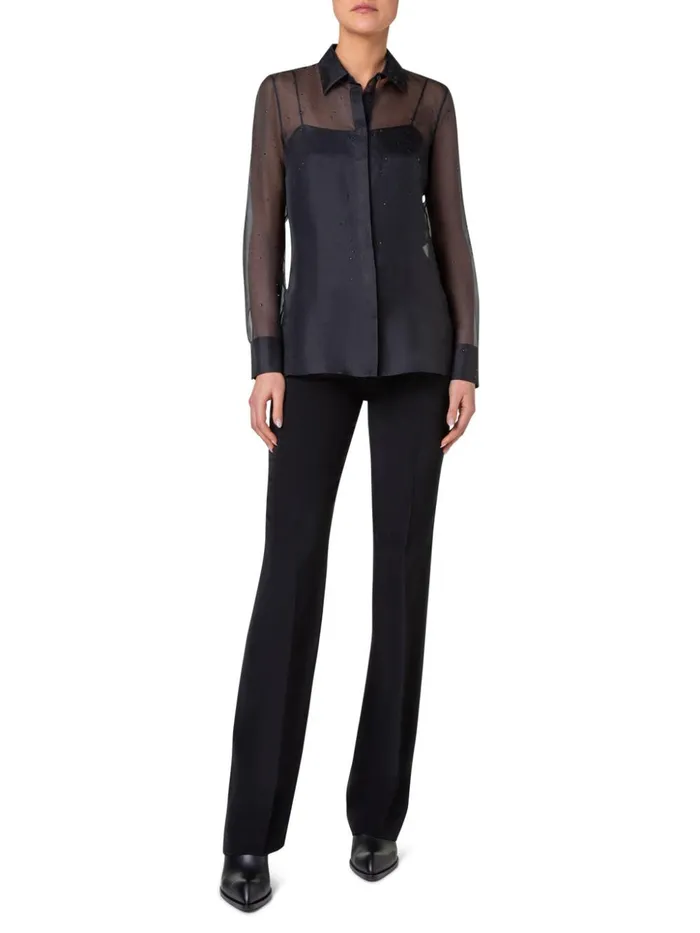 Sheer Silk Blouse With Swarovski Stars Black Women Akris Blouses