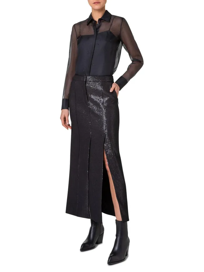 Sheer Silk Blouse With Swarovski Stars Black Women Akris Blouses