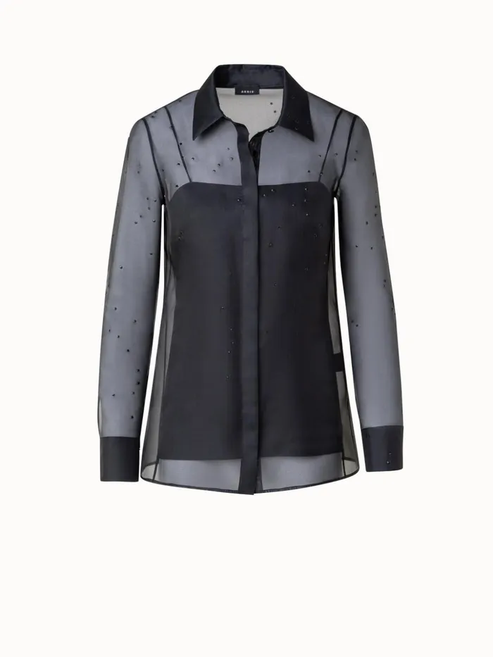 Sheer Silk Blouse With Swarovski Stars Black Women Akris Blouses