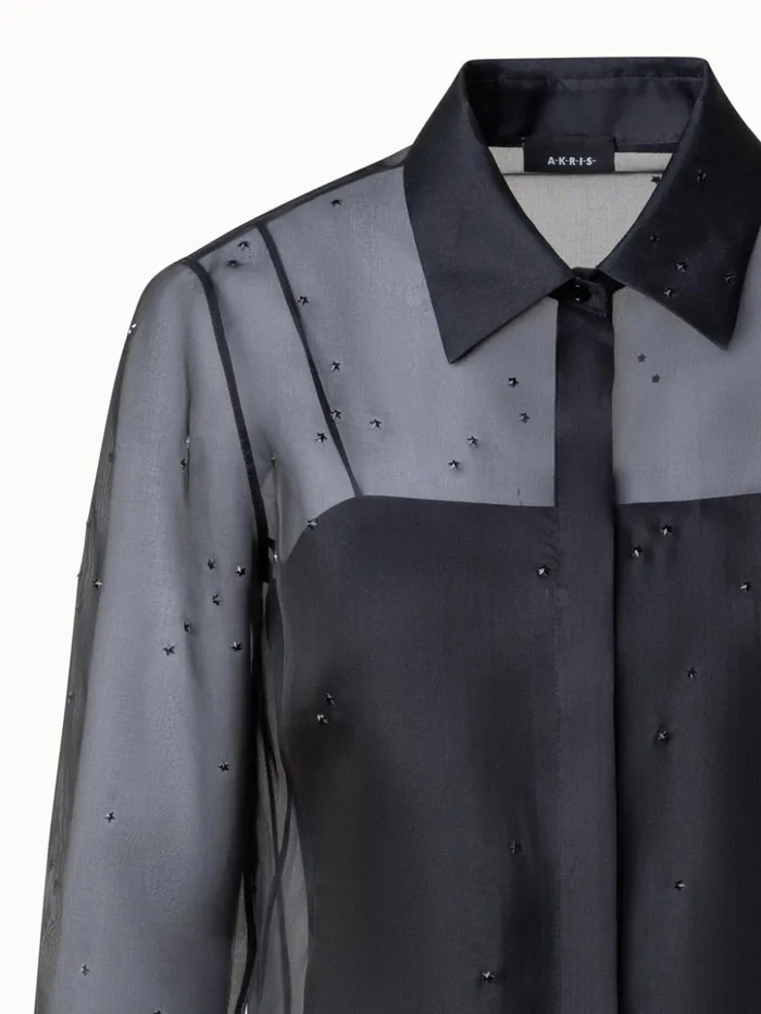 Sheer Silk Blouse With Swarovski Stars Black Women Akris Blouses