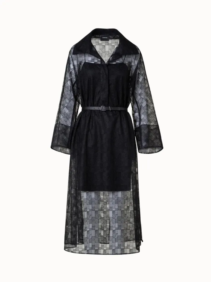 Shirt Dress In Lizzy Grid Embroidery Black Women Akris Dresses