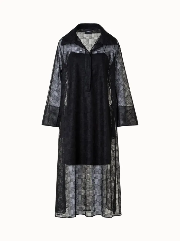 Shirt Dress In Lizzy Grid Embroidery Black Women Akris Dresses
