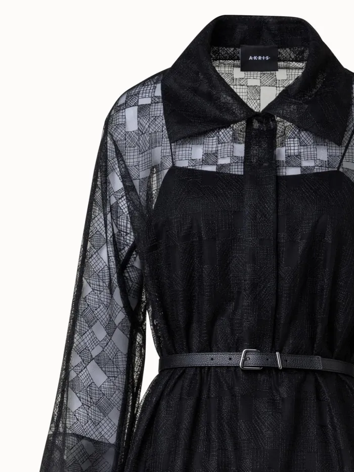 Shirt Dress In Lizzy Grid Embroidery Black Women Akris Dresses
