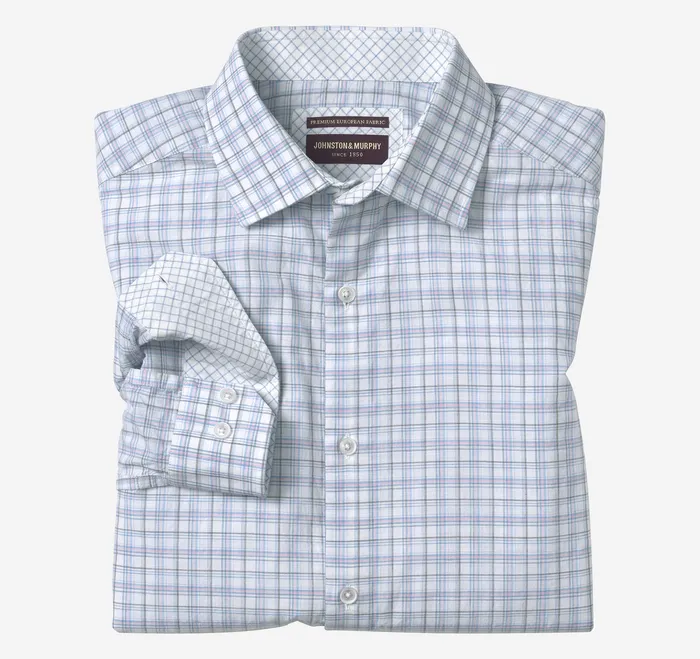 Shirts LinenBlend Dress Shirt PinkMulti Framed Grid Plaid 8211 Johnston and Murphy Men