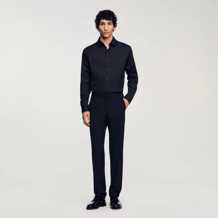 Shirts Men SANDRO Fitted Stretch Cotton Shirt Black