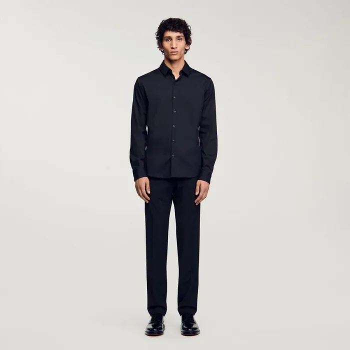 Shirts Men SANDRO Fitted Stretch Cotton Shirt Black
