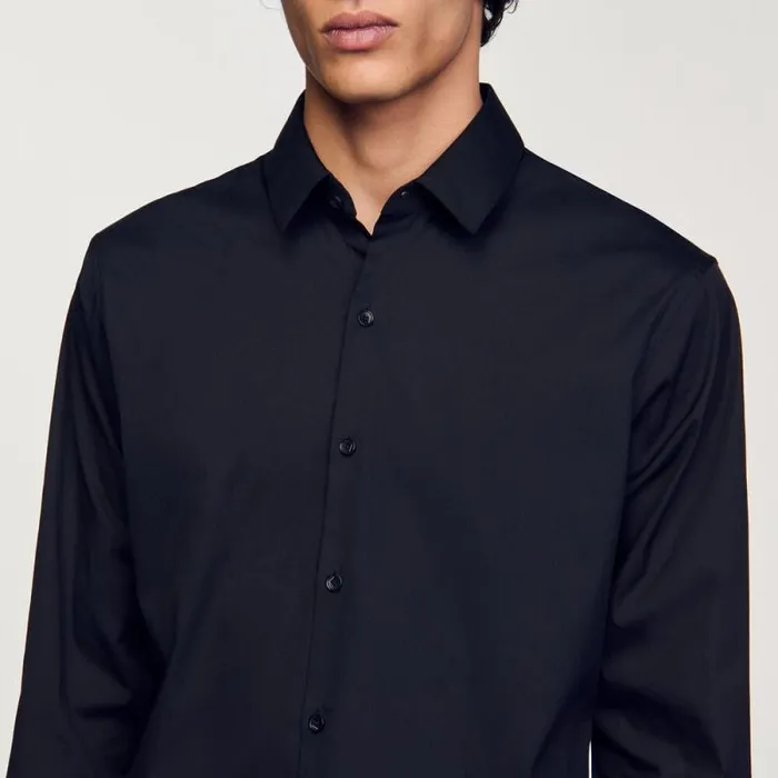Shirts Men SANDRO Fitted Stretch Cotton Shirt Black