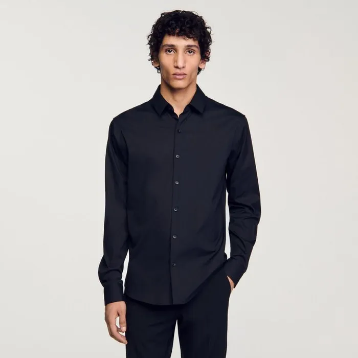 Shirts Men SANDRO Fitted Stretch Cotton Shirt Black