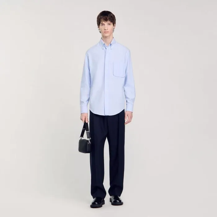 Shirts Men SANDRO Oxford Flannel Shirt Sky Blue