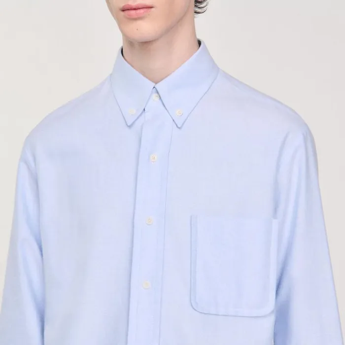 Shirts Men SANDRO Oxford Flannel Shirt Sky Blue