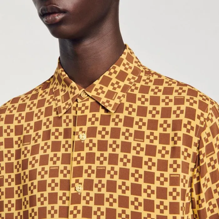 Shirts Men SANDRO Square Cross Motif Flowing Shirt Camel