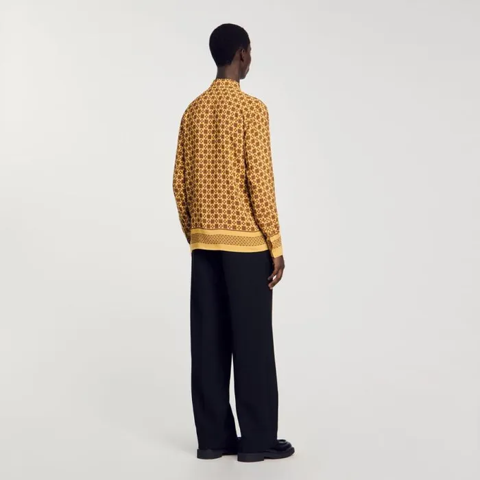 Shirts Men SANDRO Square Cross Motif Flowing Shirt Camel