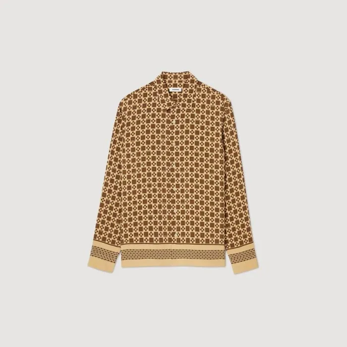 Shirts Men SANDRO Square Cross Motif Flowing Shirt Camel