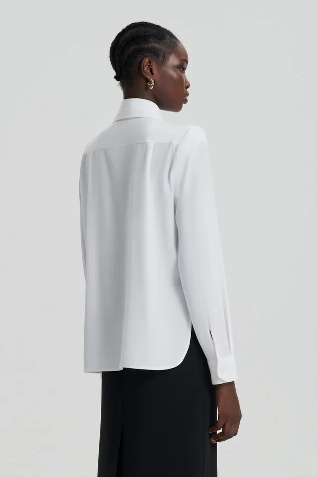 Shirts Scanlan Theodore Women SILK SHOULDER PAD SHIRT WHITE Shirts Scanlan Theodore Women SILK SHOULDER PAD SHIRT WHITE