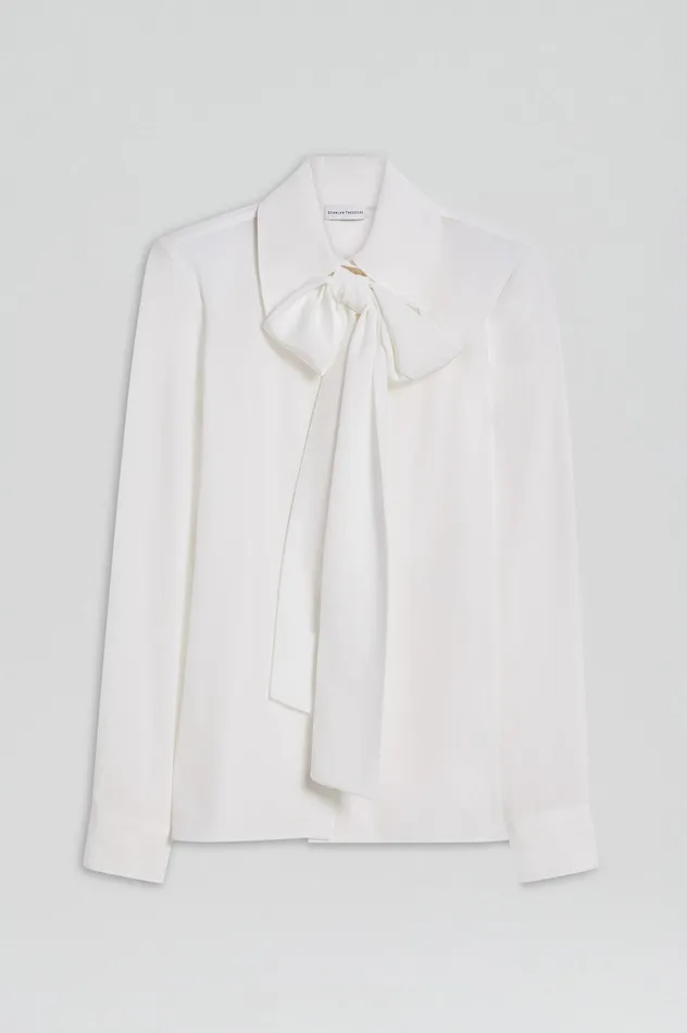 Shirts Scanlan Theodore Women SILK SHOULDER PAD SHIRT WHITE Shirts Scanlan Theodore Women SILK SHOULDER PAD SHIRT WHITE