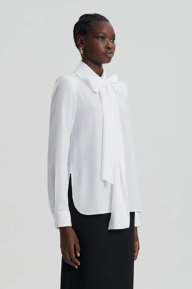 Shirts Scanlan Theodore Women SILK SHOULDER PAD SHIRT WHITE Shirts Scanlan Theodore Women SILK SHOULDER PAD SHIRT WHITE