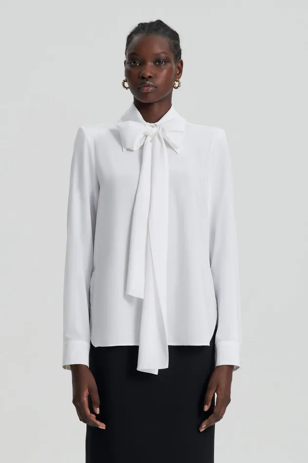 Shirts Scanlan Theodore Women SILK SHOULDER PAD SHIRT WHITE Shirts Scanlan Theodore Women SILK SHOULDER PAD SHIRT WHITE